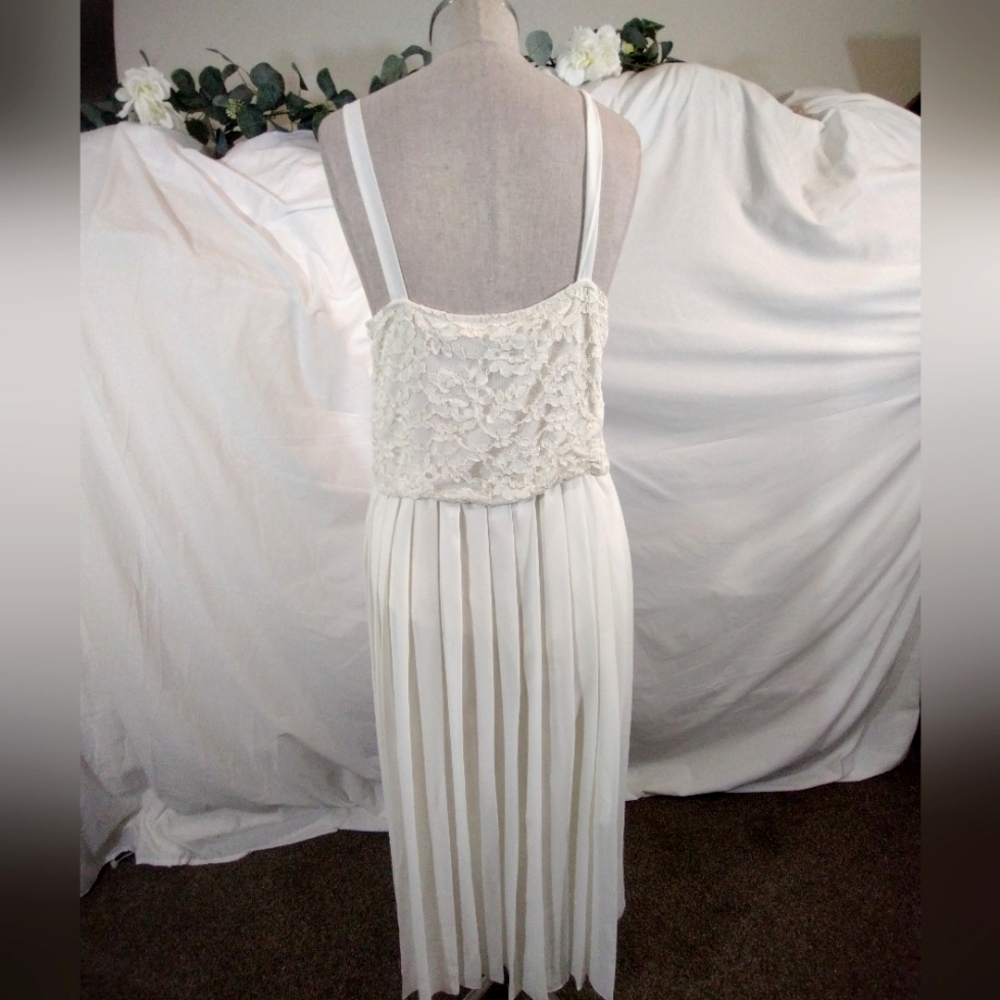 Midi Dress+Jacket, Vintage Open Crop, Long Sleeve, Ivory, Lace, Pleats, Straps,8 - Picture 9 of 16